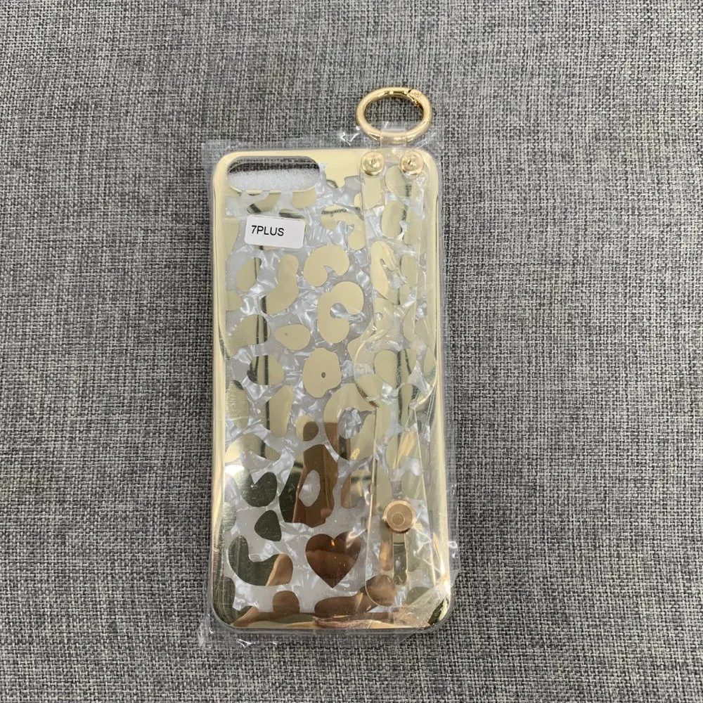 New! 7Plus‎ Clear Gold Leopard Phone Case